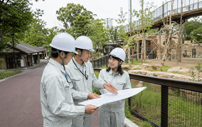 天王寺動物園内施設の整備をする作業員の様子